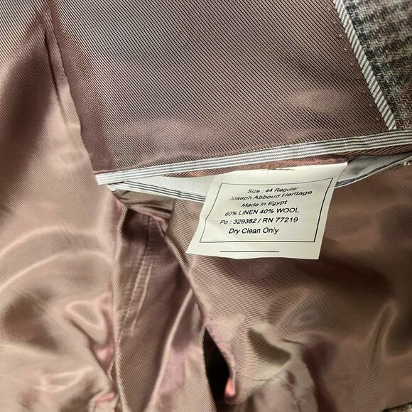 Joseph Abboud Linen Blazer Men's 44R Gray Rose Quartz Plaid Jacket Elevated Wool - Picture 11 of 11
